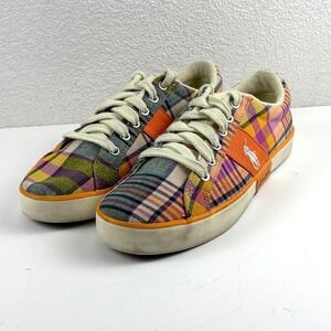 Polo Ralph Lauren Gillian Sneakers Womens 7.5B Madras Plaid Multi Good Low Top